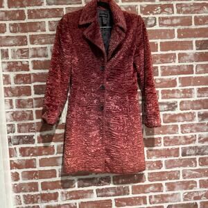 Vintage Y2K Bebe Faux Persian Lamb Coat | Textured Red Velvet Jacket Size XS